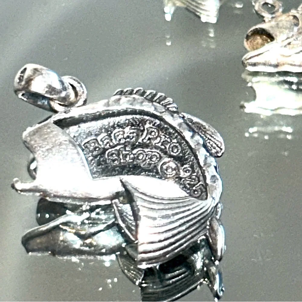 Sterling Silver 3D Big Mouth Bass Fish Charm Pendant Earrings Set Collectible